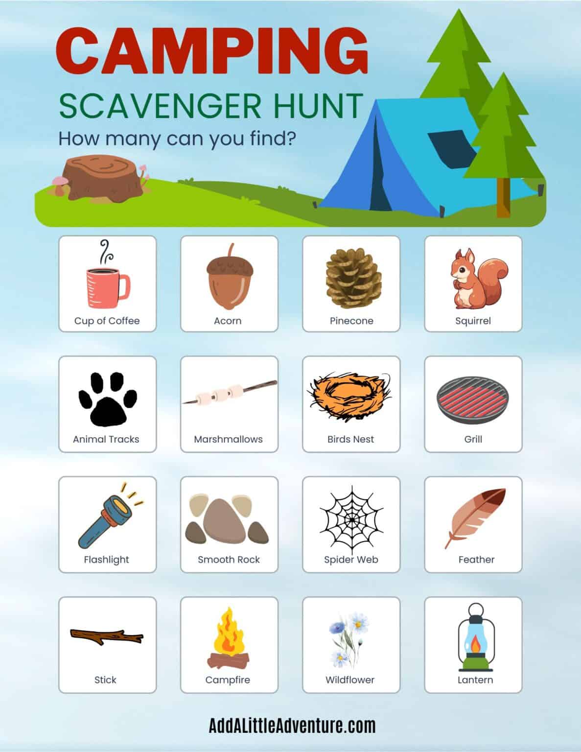Free Printable Camping Scavenger Hunt for Kids