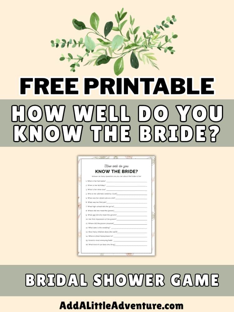 Free Printable How Well Do You Know the Bride? Bridal Shower Game