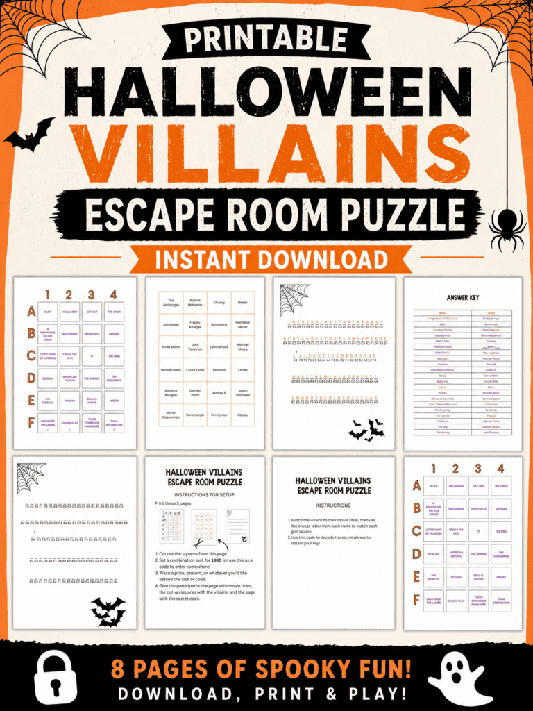 Printable Halloween Villains Escape Room Puzzle