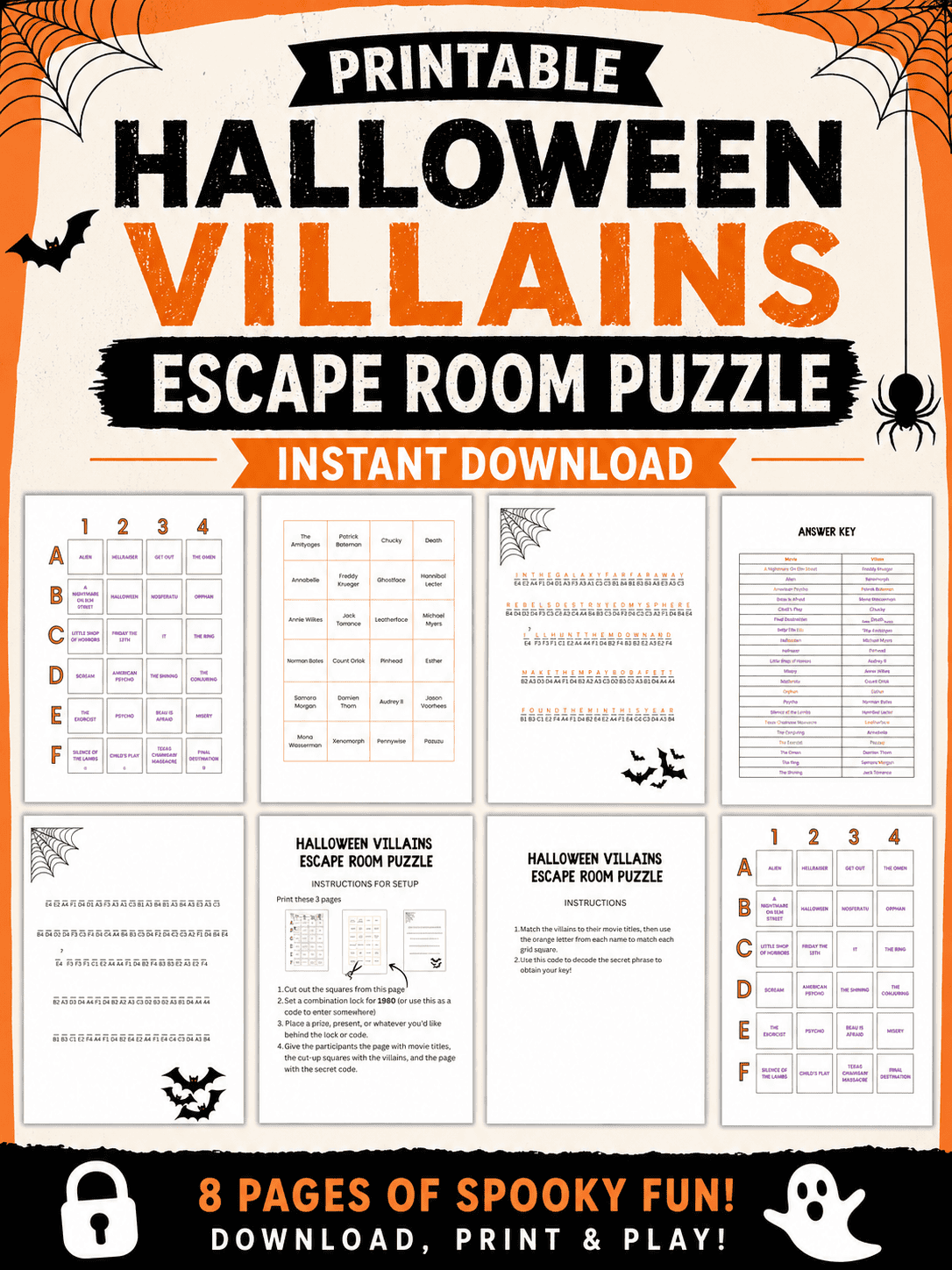 Printable Halloween Villains Escape Room Puzzle