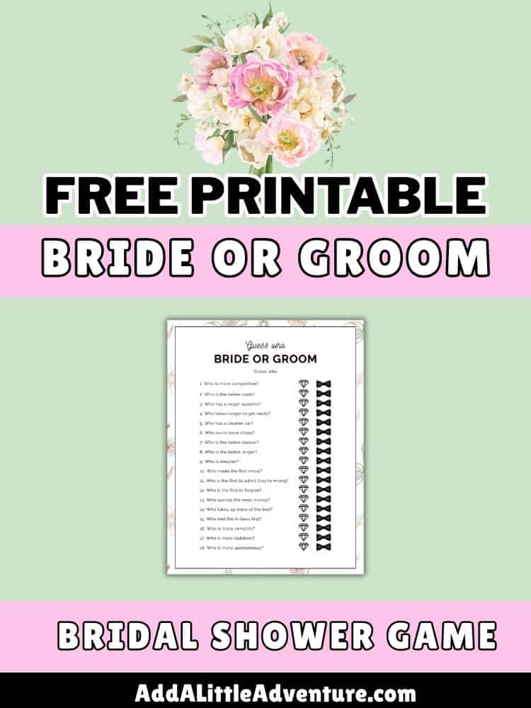 Free Printable Bride or Groom Bridal Shower Game