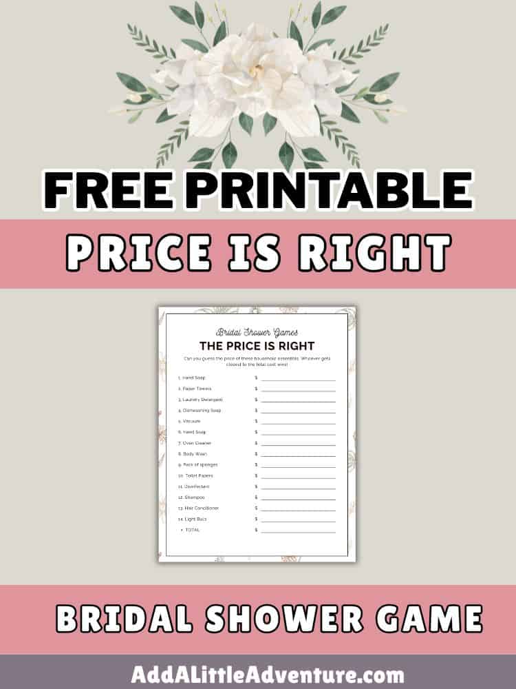 Free Printable Price is Right Bridal Shower Game