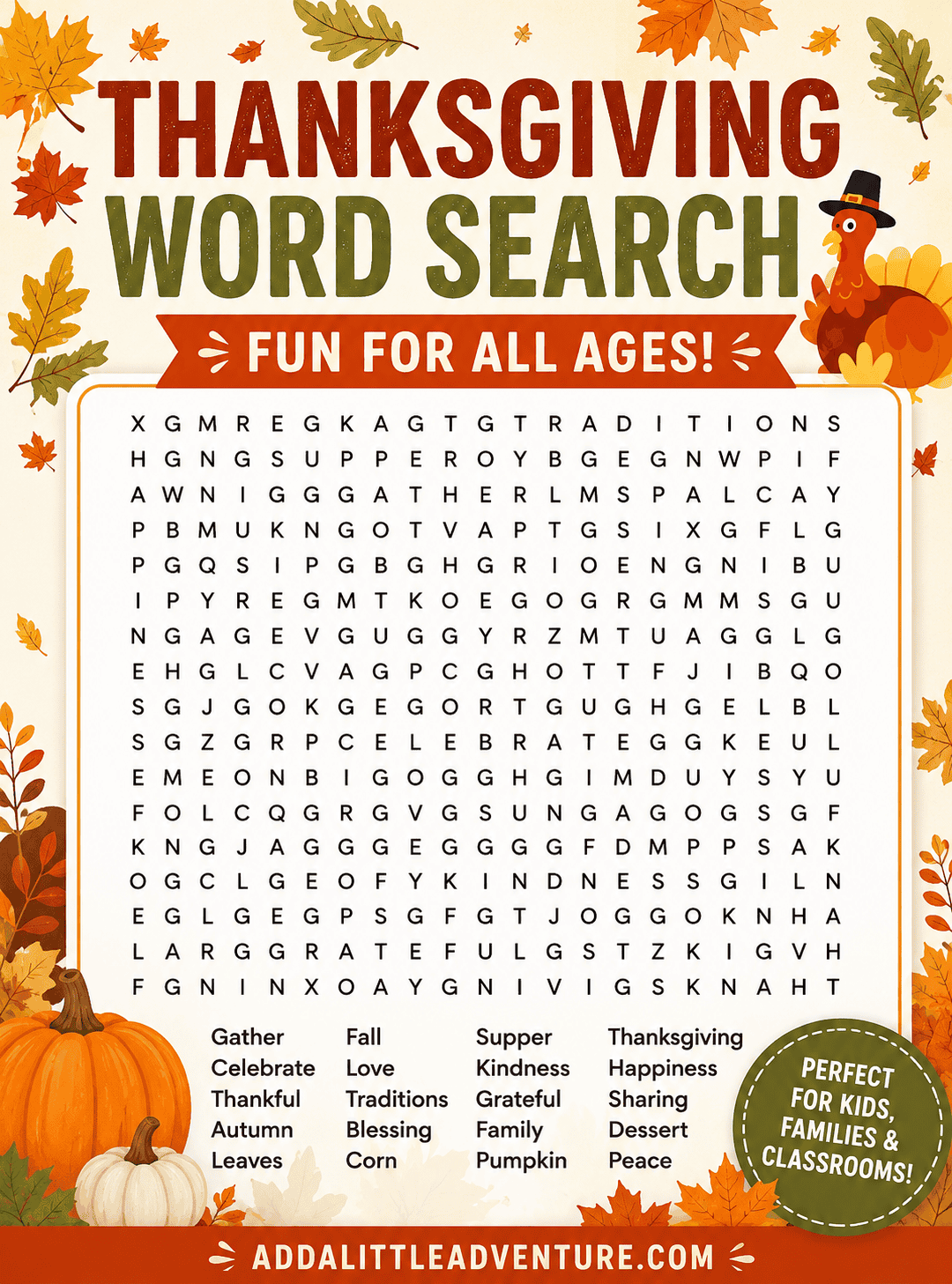 Free Printable Thanksgiving Word Search