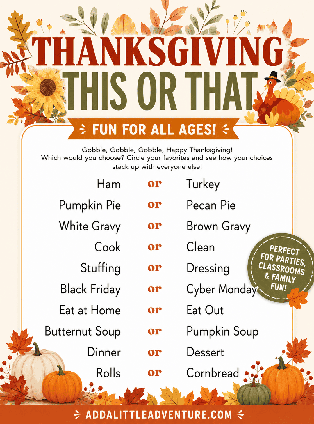 Free Printable Thanksgiving This or That Game