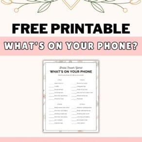 Free Printable What's on Your Phone? Bridal Shower Game