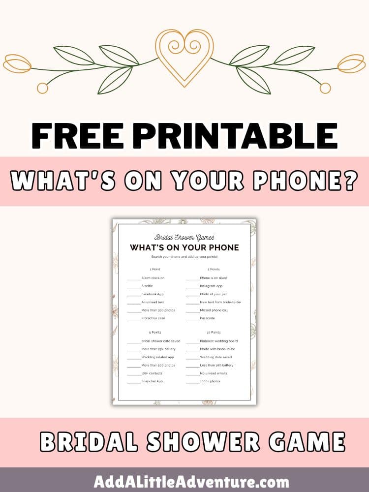 Free Printable What's on Your Phone? Bridal Shower Game