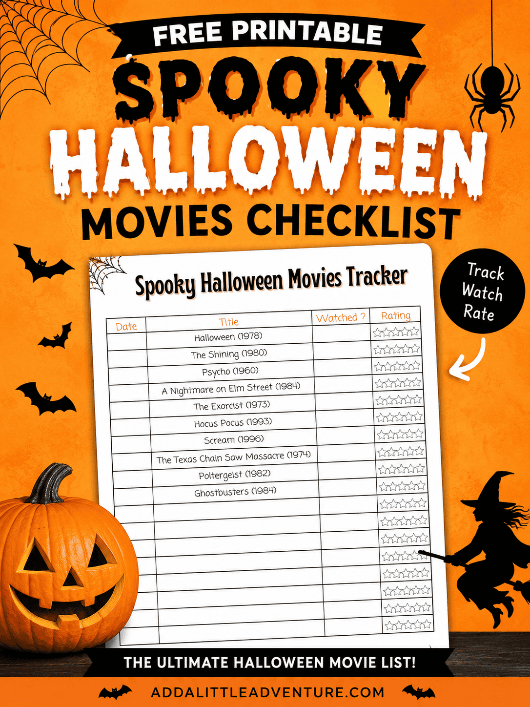 Free Printable Spooky Halloween Movies Checklist