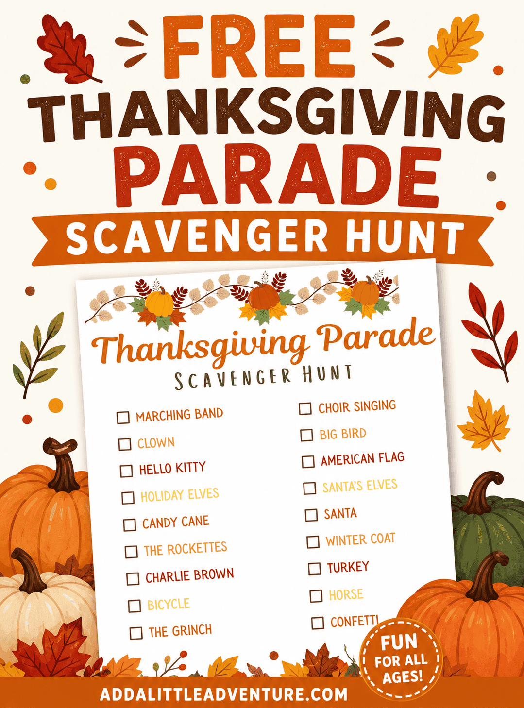 Free Printable Thanksgiving Parade Scavenger Hunt