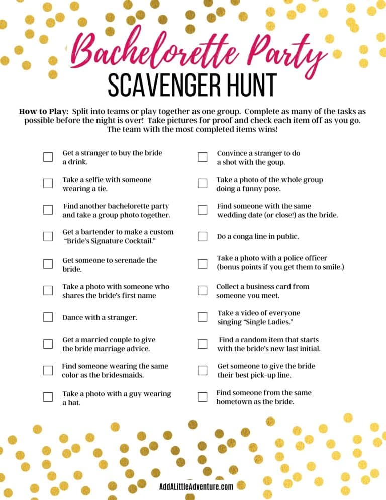 Free Printable Bachelorette Party Scavenger Hunt