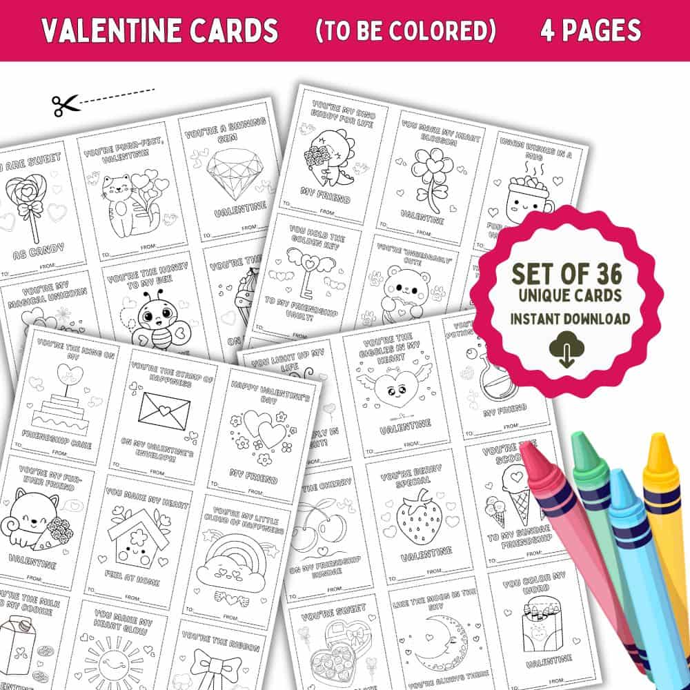 Valentine Coloring Cards for Kids