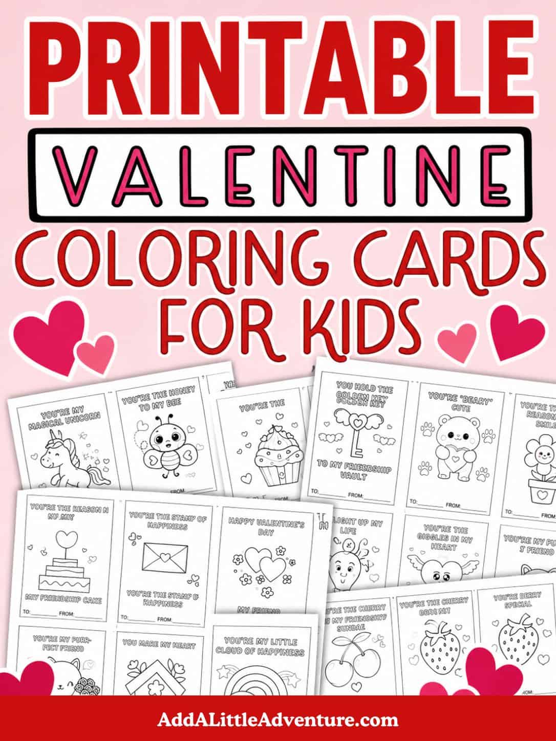 Printable Valentine Coloring Cards for Kids