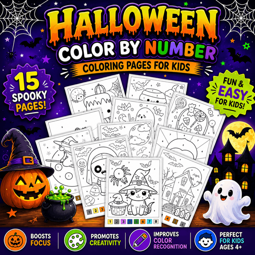 Halloween Color By Number Coloring Pages for Kids