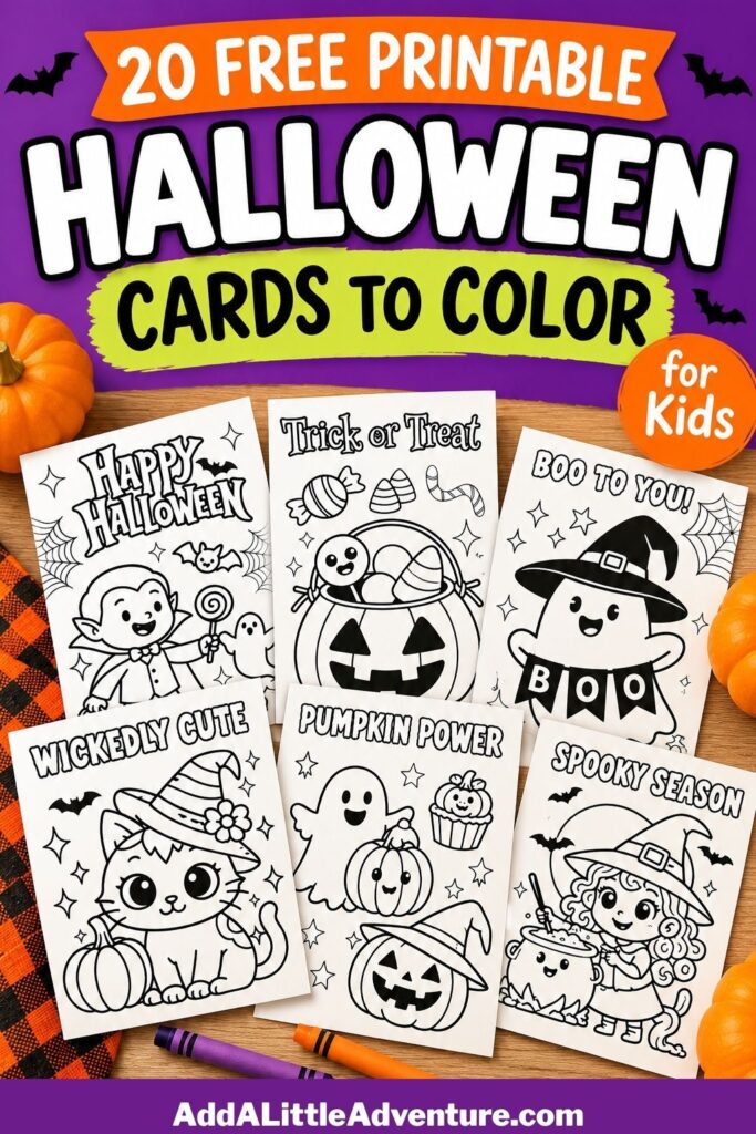 20 Free Printable Halloween Cards to Color for Kids