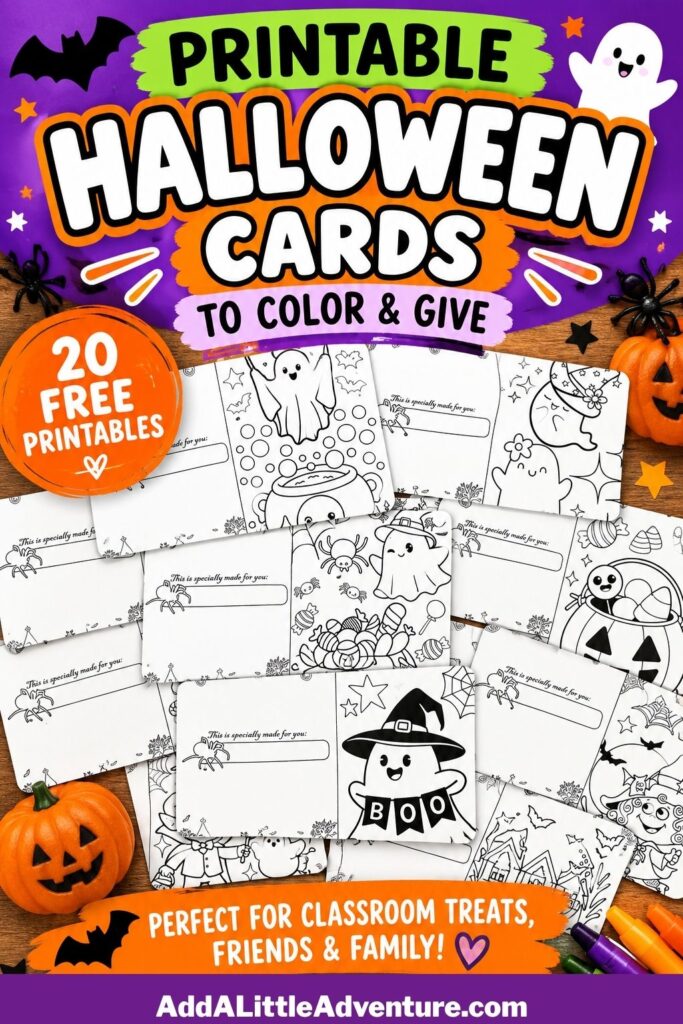 Printable Halloween Cards to Color & Give